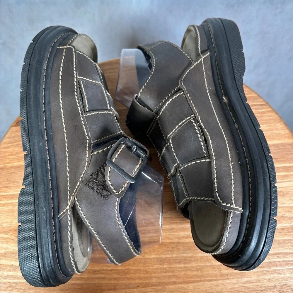 Faded Glory Peninsula 2 Sandals Mens 9.5 Brown Good Chunky Woven Fisherman Lug